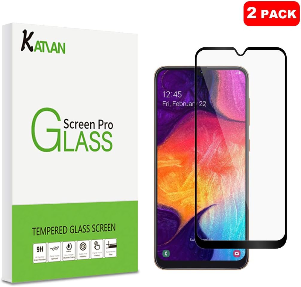 [2 Pack] KATIAN Compatibe Samsung Galaxy A50/A30s/A40s Screen Protector, Full Coverage Protector[Anti-Scratch] [No-Bubble], 9H Tempered Glass Screen Film for Samsung Galaxy A20/A30[Black]