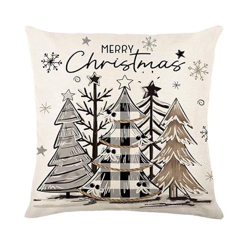 Copricuscino 60X60 Albero Di Natale Cuscini Per Divano Durevole Quadrate Cuscino,Decorazioni Camera Da Letto Traspirabilità Copricuscini In Cotone E Lino Con Cerniera Nascosta,Set Di 4