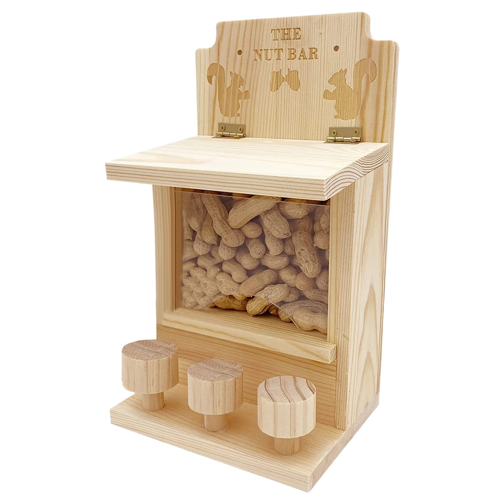 Mangeoire pour écureuils de fenêtre avec distributeur transparent et assises en bois