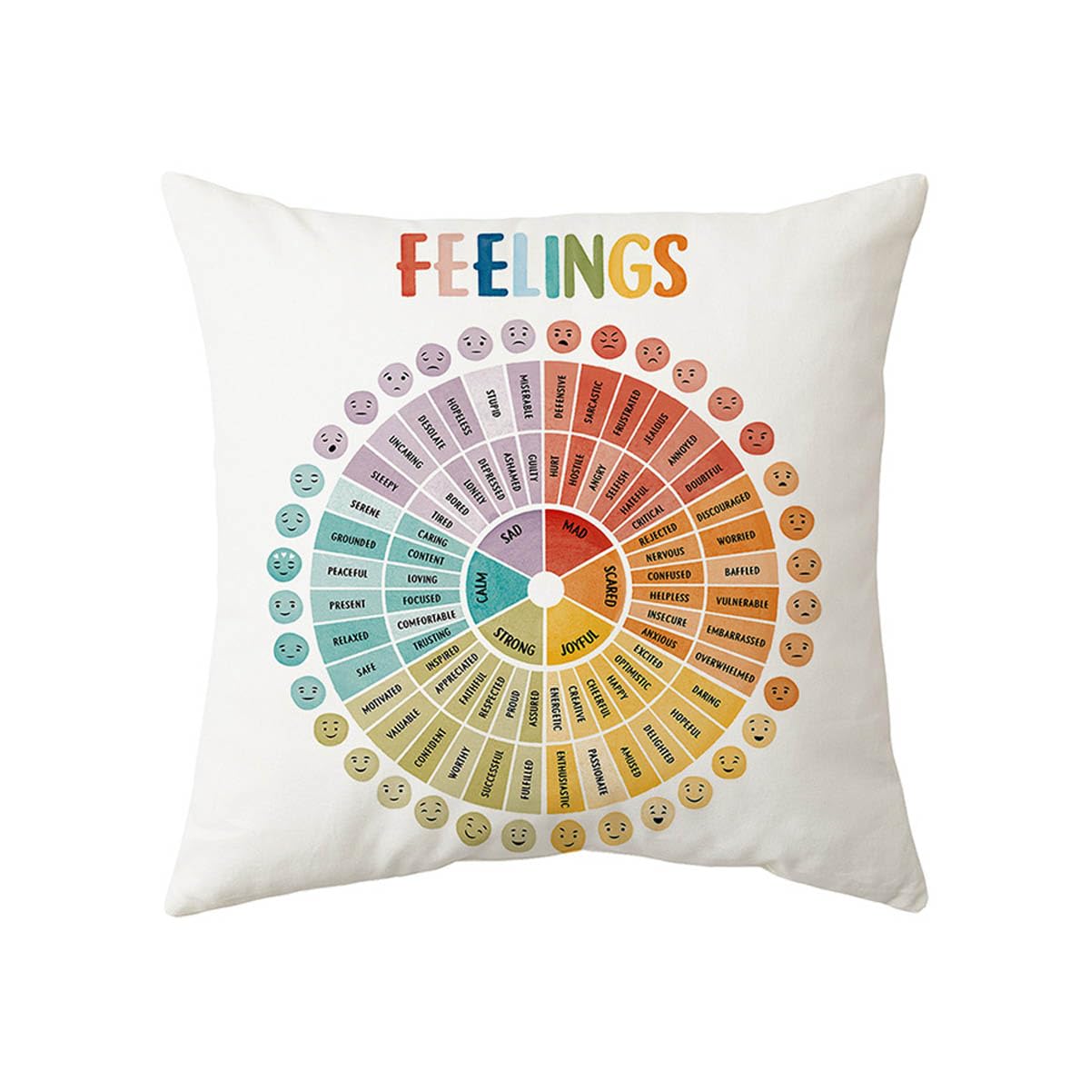 Feelings Roller Pillow Covers,Emotions Wheel Chart Management Pillow Case,Colorful Mood Carousel Pillow Covers,for Therapist Psychology for Sofa Livingroom Counseling Office Couch(18 x 18inch)