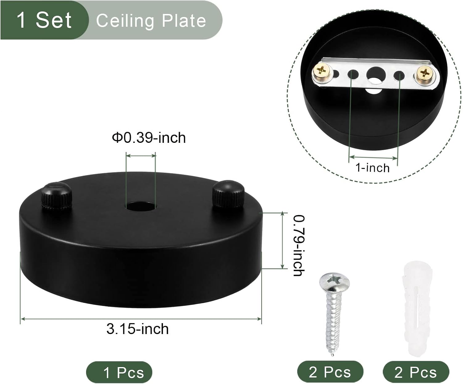 YOKIVE 1 Pcs Ceiling Light Plate Chassis, Pointed Base Disc with Screw DIY Lamp Pendant Accessories Great for Home Office (Black, 3.15x0.79-inch)