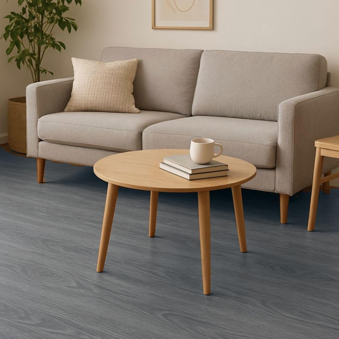 Suelo de Vinilo Para Instalar en Rollo | Suelo PVC Decorativo Hogar, Cocina, Baño, Salón | Suelo Efecto Madera | Suelo PVC Roble Gris Antracita Estriado (140_X_900_CM)
