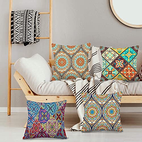 Suesoso Bohemian Pillow Cover 20X20 Ethnic Mandala Set Of 4 Pillowcase Boho Farmhouse Decor Pillow Cover Retro Floral Mandala Compass Medallion Double Sided Print Cushion Cover Home Sofa Bedroom #TOP3