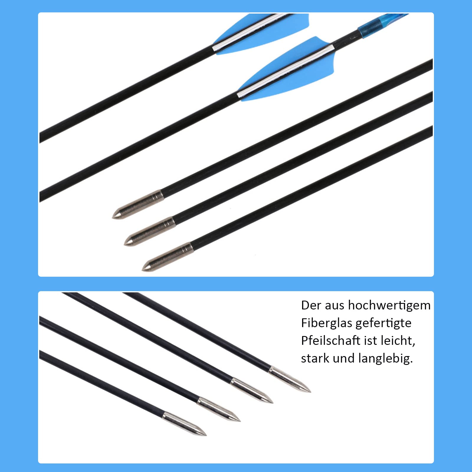 iMeshbean Fieberglaspfeile Pfeile für bogenschießen, 25 Stück Bogenpfeile Erwachsene 31 Zoll Fiberglaspfeil Jagdpfeile für Bogen, Recurvebogen, Sportbogen