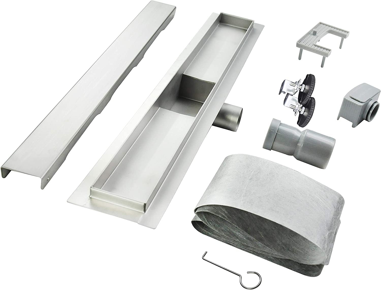 Canaleta de Ducha Rectangular de Acero Inoxidable Ultra Plana Medida 110cm - Modelo R1 Desagüe de Borde plateado