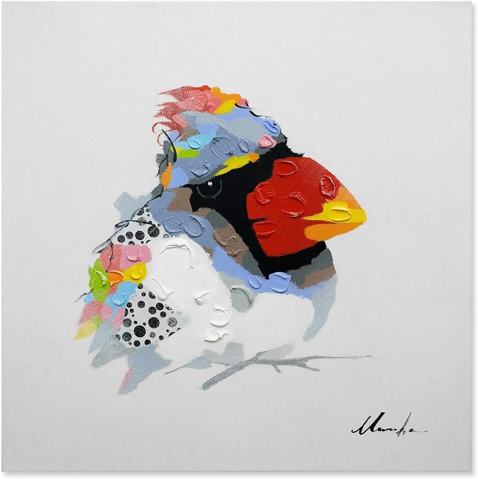 Bignut Art Funny Animal Oil Paintings, 100% Hand Painted Art Oil Painting Lucky Bird Wall Art on Canvas with Art Framed Home Decor for Living Room Bedroom Office (20x20 Inches, Lucky Bird 1)