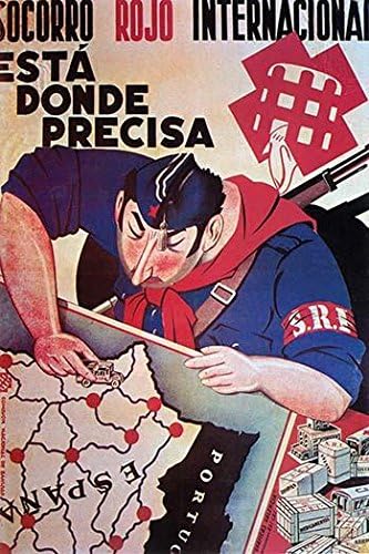 Socorro Rojo Internacional Esta Donde Precisa Soldier con un rifle colgado en su espalda mueve un camión en miniatura sobre el mapa de España