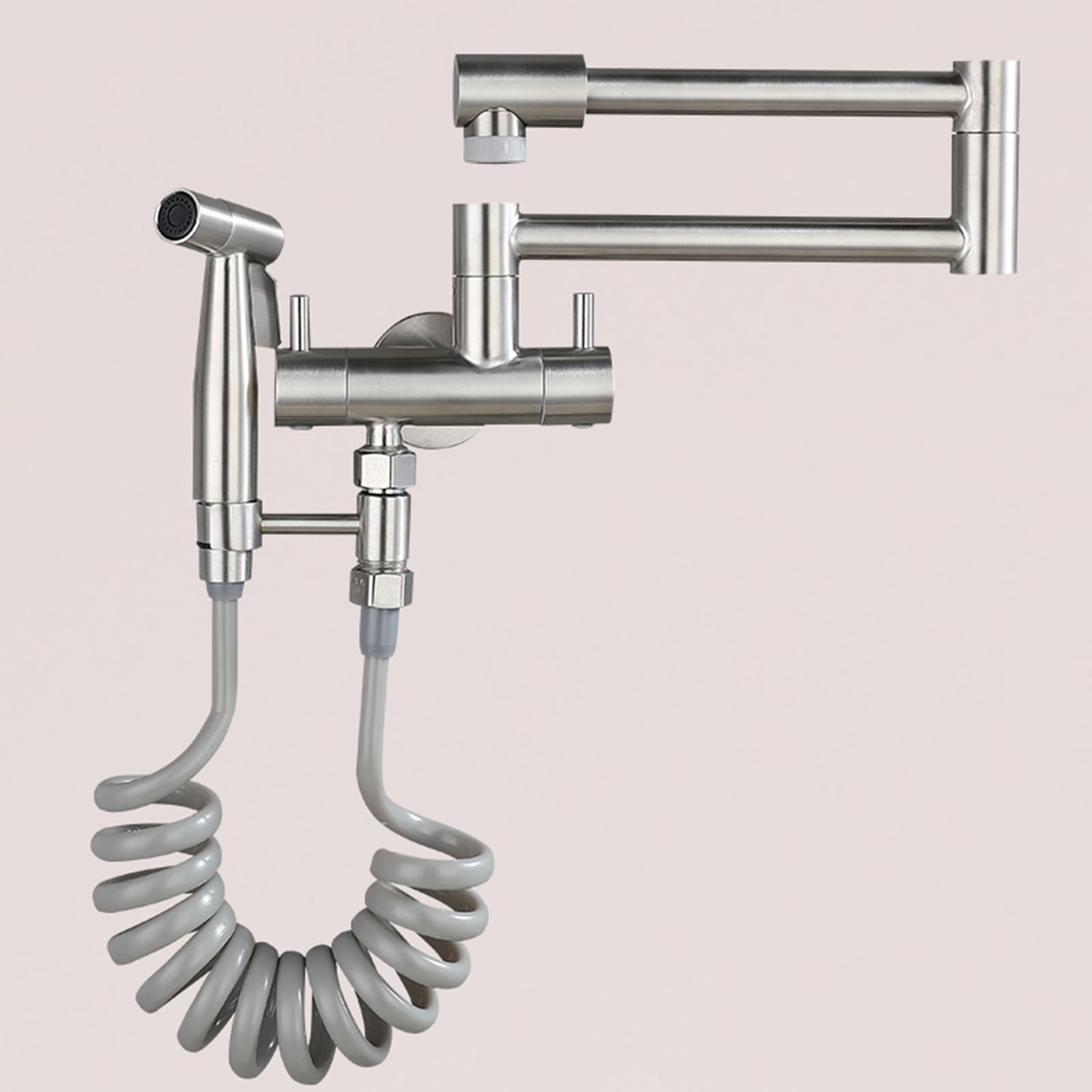 ZQFHSX Wall Mount Kitchen Tap - Cold Water Swivel Stainless Steel Sink Faucet with Spray Gun