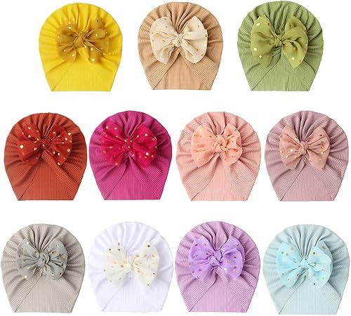 Miniatura 3 de 11 sombreros turbantes para bebé, turbante con lazo, sombrero de hospital infantil para niños pequeños de 0 a 4 años, Juego de 11 piezas