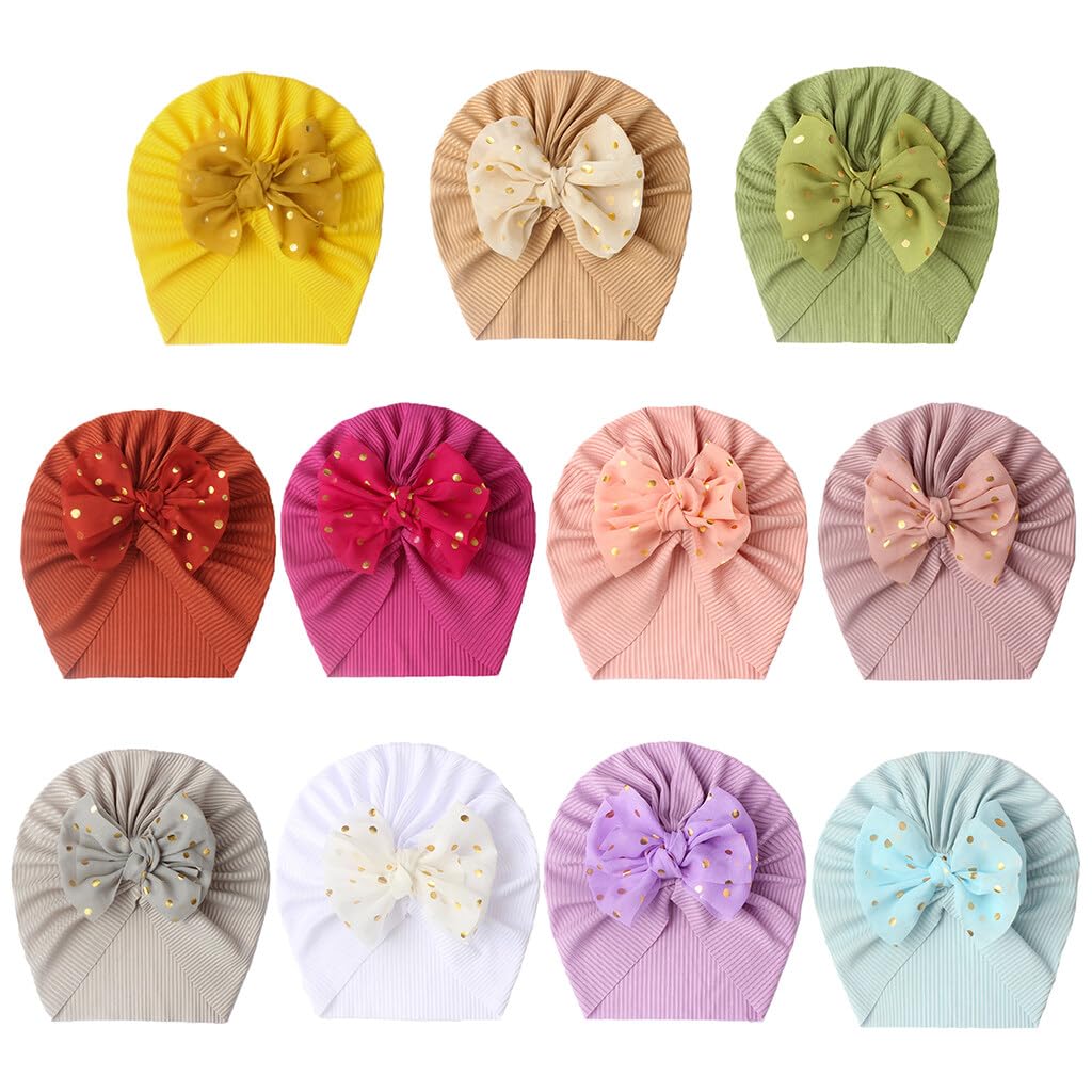 11PCS Newborn Baby Beanie Turban Baby Girl Hats Soft Bow Wraps for Infant Baby Beanie Hair Accessories
