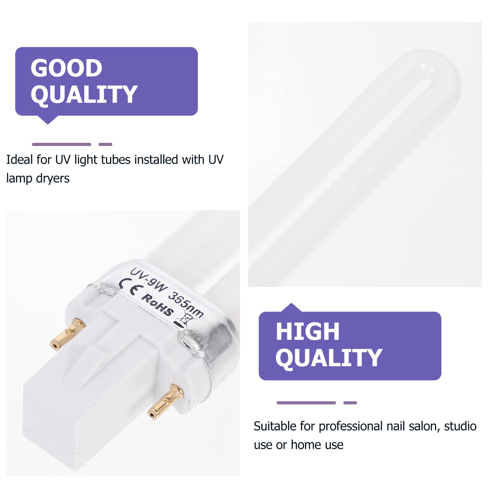 Garneck 4pcs Nail Dryer Lamp Bulbs Tube Replacement 9W 365nm Bulb Light Bulb for Nail Art Gel Curing Drying Light Manicure Tool for DIY Lamp Light - Image 2