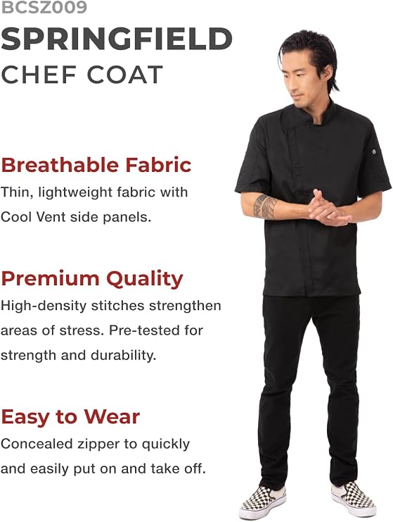 Chef Works Men's Bcsz009blkm Chef s Jacket, Black, M UK & A704 Cool Vent Beanie, Black