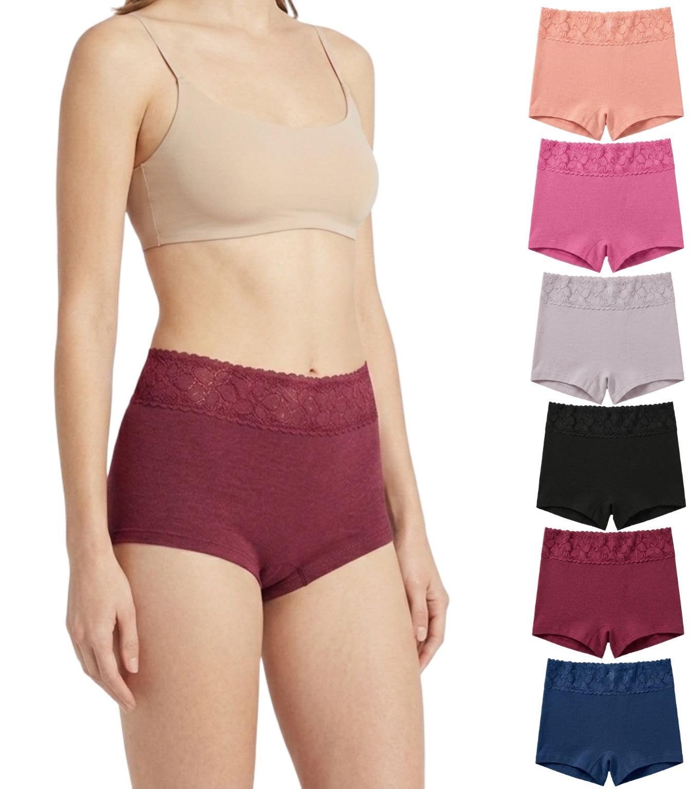 NICSY Women Boyshort Panty Cotton Rich Multi Color Pack | Lace Waistband Seamless Underwear Women | Full Coverage Anti Chafing Panties | Soft Stretchable Mid Waist Innerwear