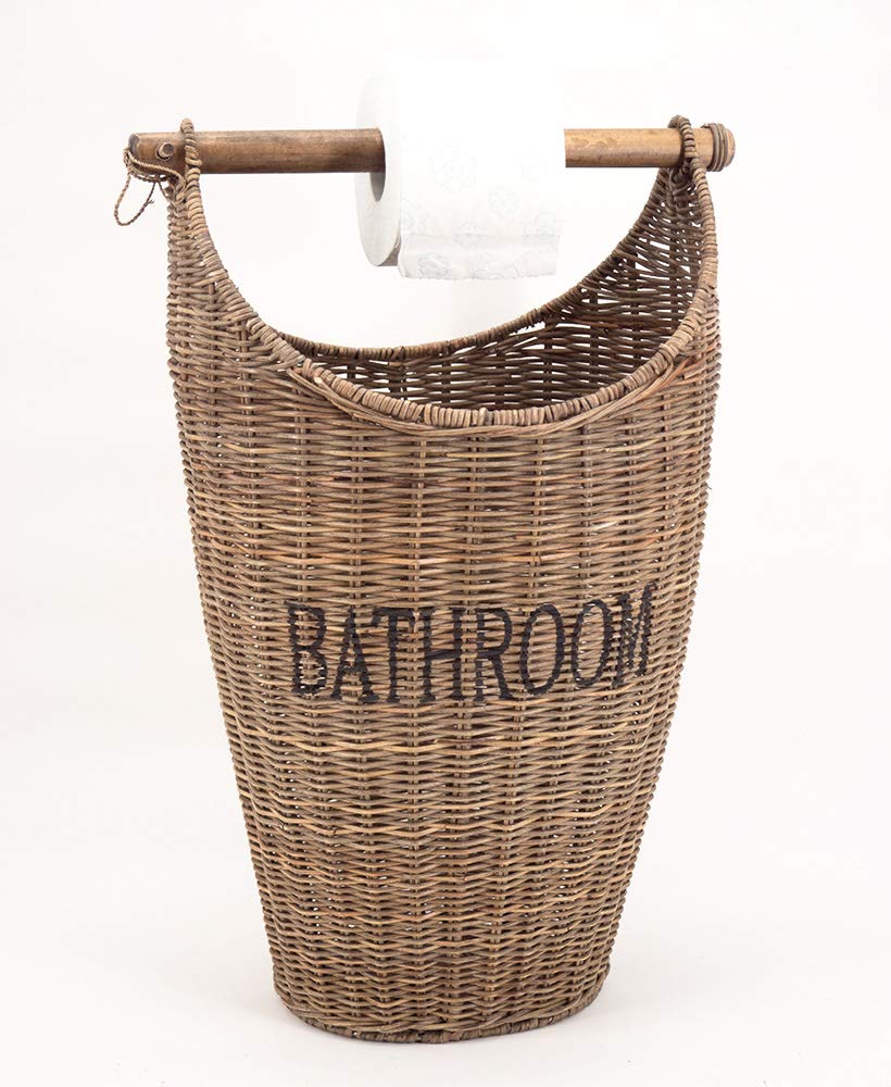 Vintage-Line Toilettenpapier Eimer mit Aufdruck Aufbewahrungskorb Toilettenrollenhalter Rattan Naturrattan Handgefertigt