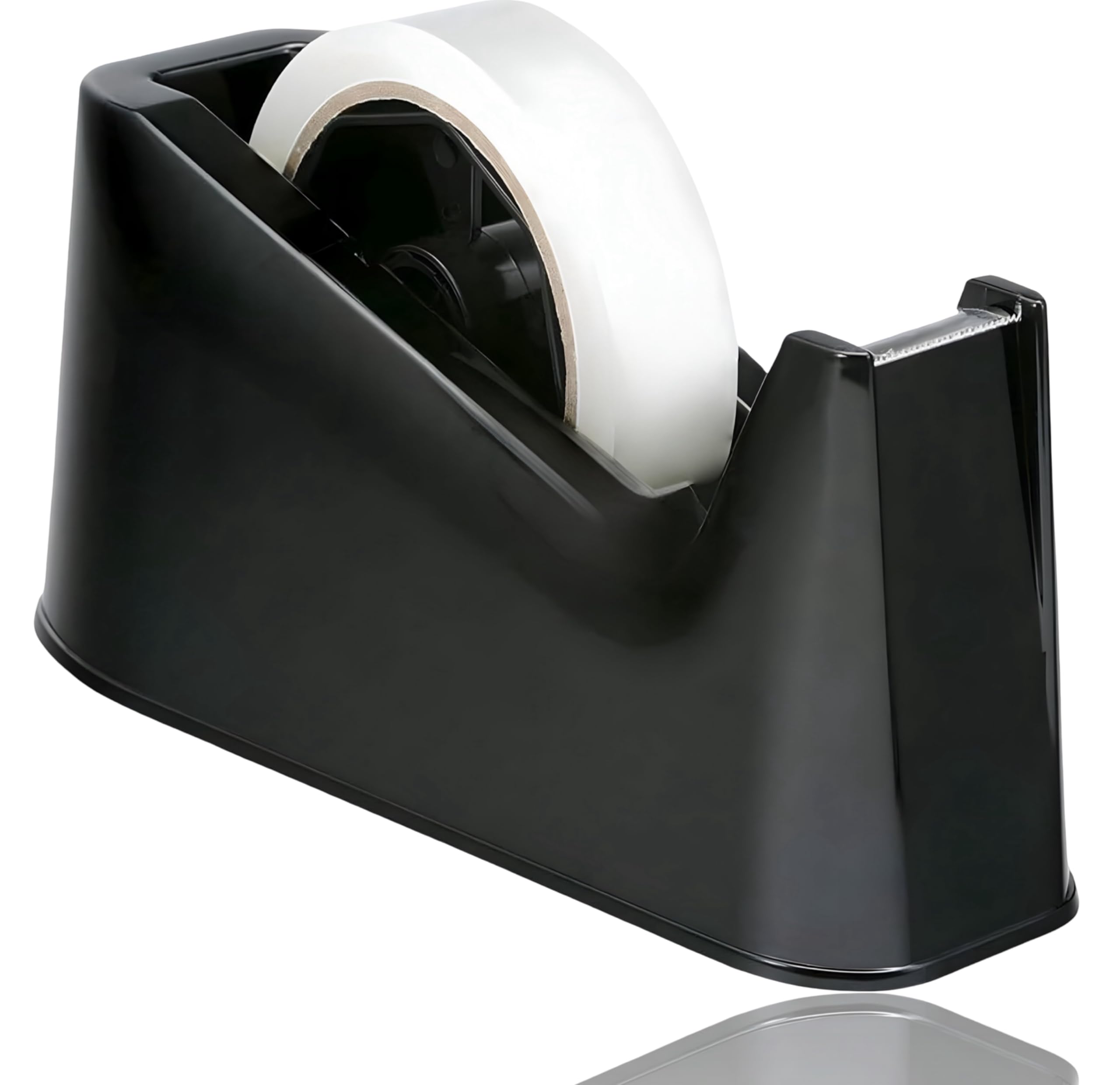 ZYBUX Heavy Duty Tape Dispenser – Weighted Non-Skid Rubber Base, Sharp Cutting Blade, One-Handed Operation, Desktop Adhesive Distributor for Scotch Tape, Gift Wrapping, Packing, and Office Use – Black