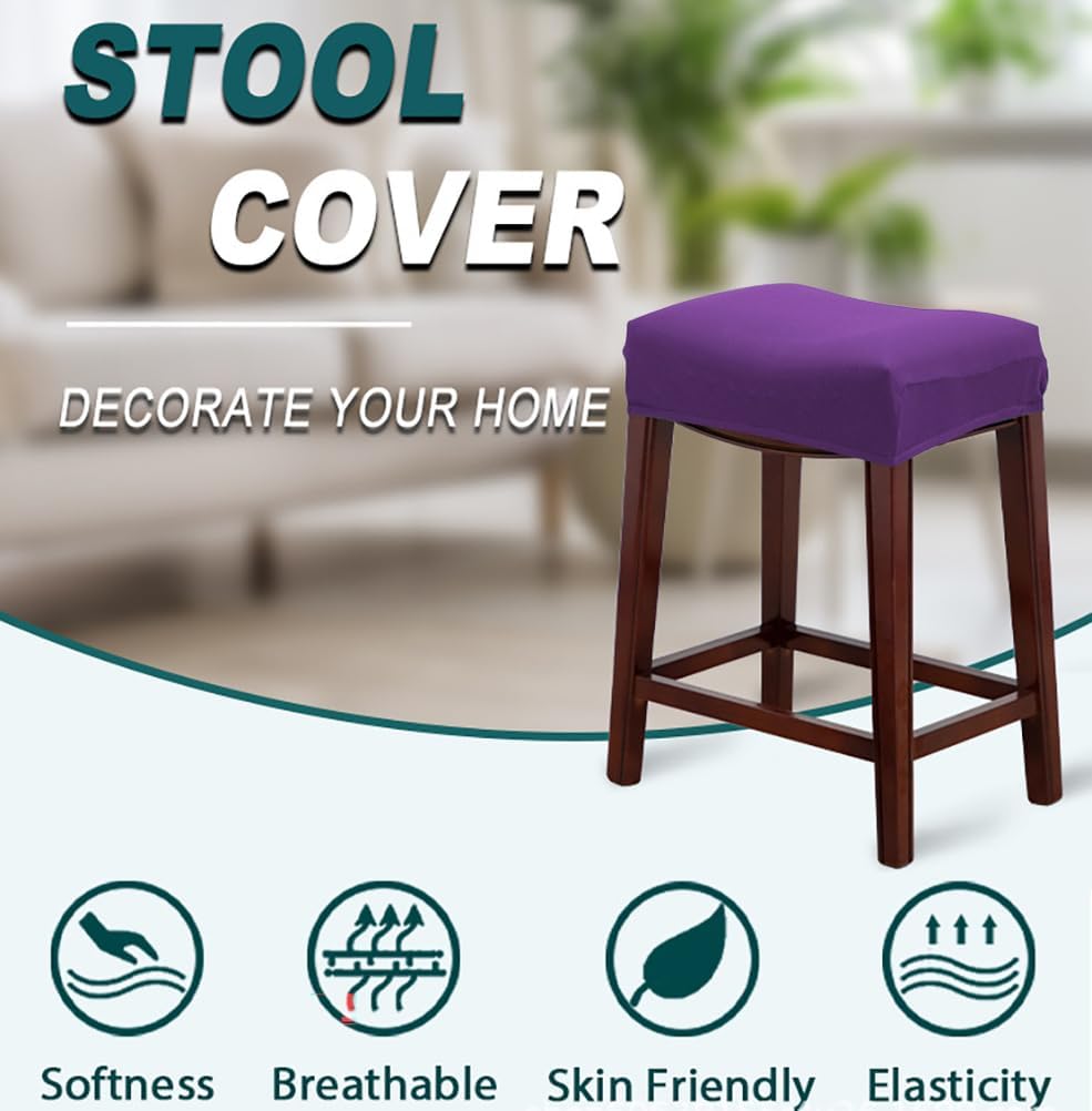 LIWLLIUA‎ 2/4/6 Pack Stretch Rectangular Bar Stool Covers, Washable Saddle Seat Slipcovers with Elastic Bands Soft Fabric Counter Stool Covers for Kitchen and Vanity Chairs,Purple,4pcs
