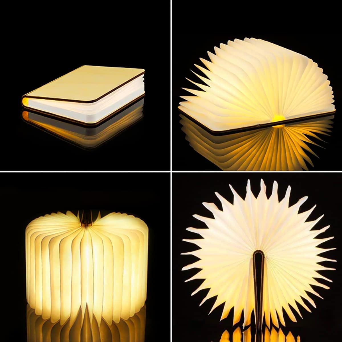 Folding Book Lamp Mood Light, 5 Colors Novelty LED Night Light Book-Shaped Desk Light, USB Rechargeable Wooden Bedside Table Lamp for Home Decor Birthday Gift