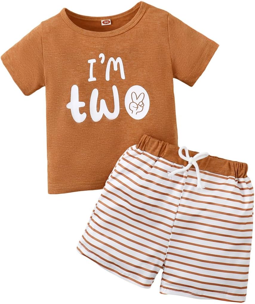 Toddler Boy 2nd Birthday Outfit,Im Two Shirt+Short Pants,Boy 2 Years Old Birthday Clothes