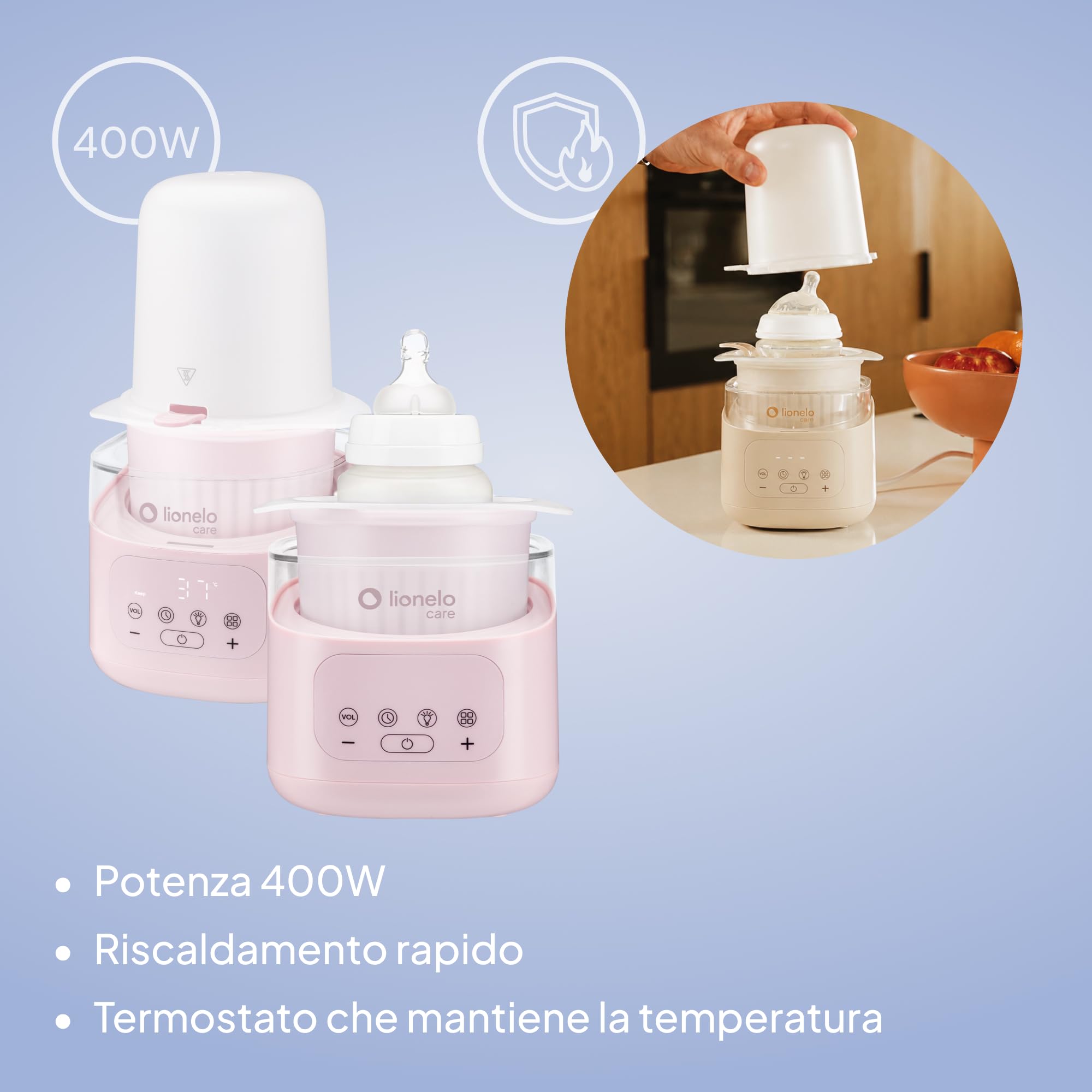 Lionelo Thermup 4.0 Scaldabiberon Neonato e Scaldapappa 6 in 1, Riscaldamento Rapido, Sterilizzazione, Scongelamento, Mantenimento Temperatura, Contenitore Rimovibile, Spegnimento Auto, 400 W
