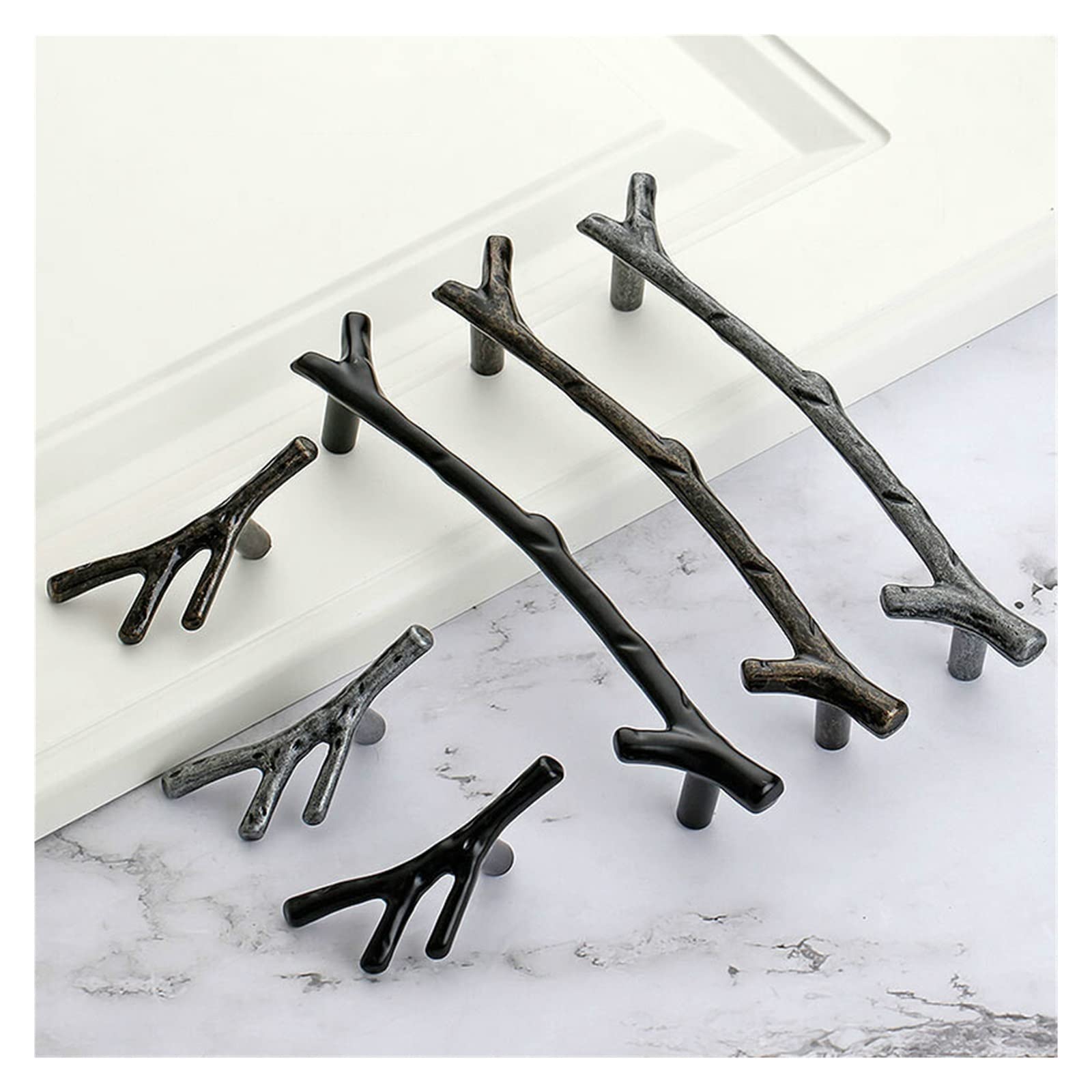 Poignée tiroir branche arbre noir et argent pour meuble de cuisine et armoire JCAKES x10