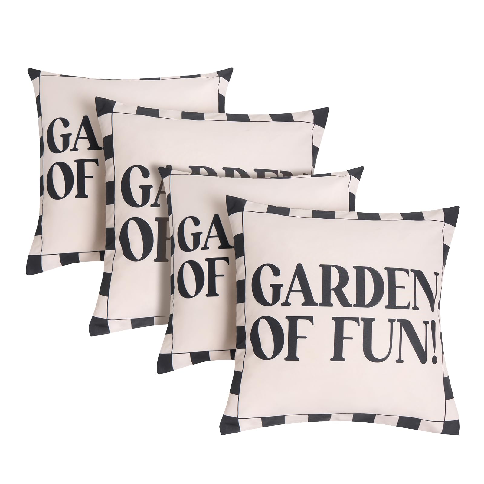 Ohs Monochrome Outdoor Cushions Waterproof Decorative Garden Of Fun Slogan Cushion Covers 45 X 45 Set Of 4 Super Soft Patio Garden Cushions Home Decor Throw Pillow Covers With Invisible Zipper,