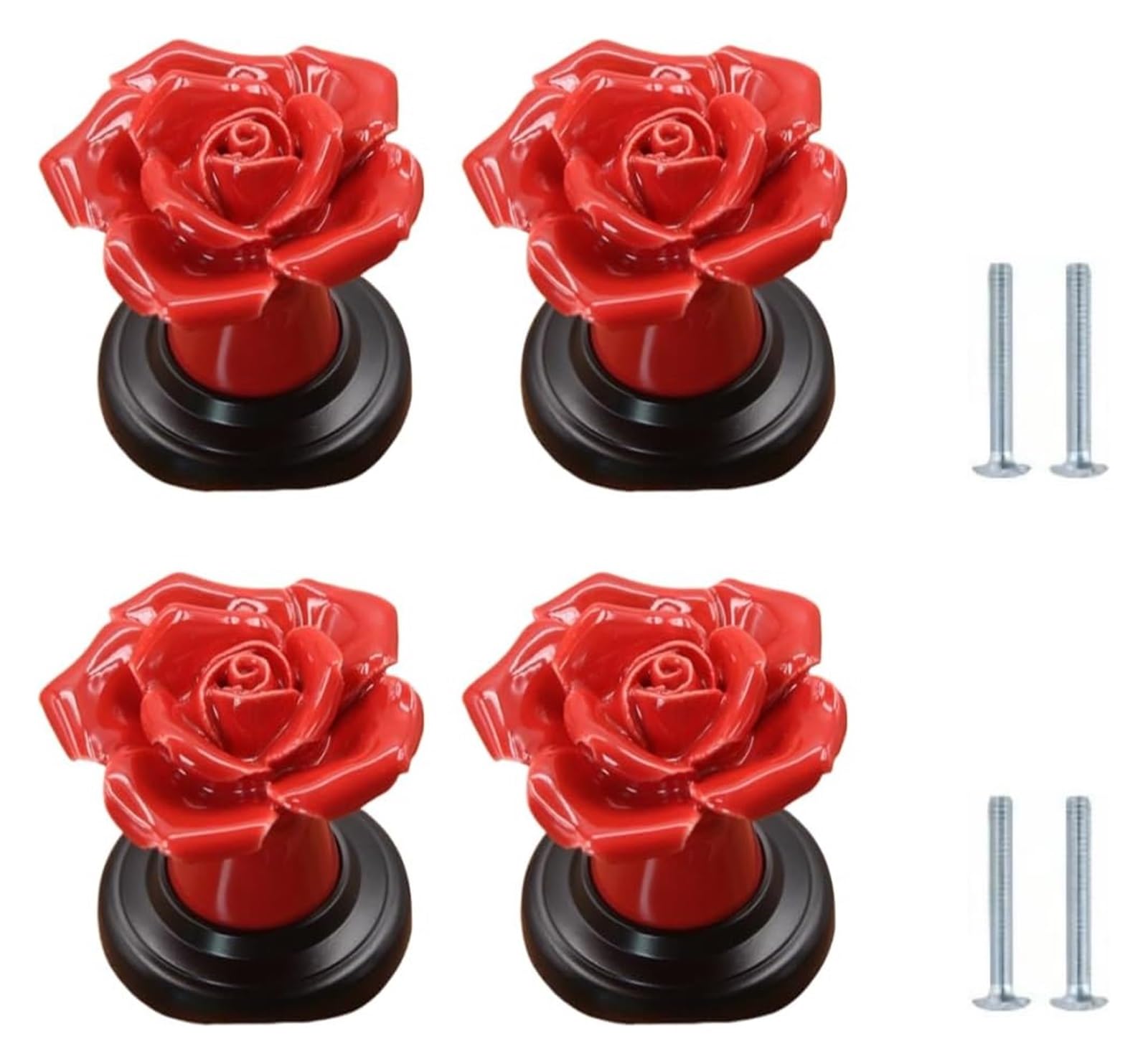Enmrfvkz Black Background-Red Ceramic Cupboard Drawer Handle Knobs, Ceramic Zinc Alloy Cupboard Drawer Handle Knobs Multicolor 40X40mm 4 Pack(Black Background-Red)
