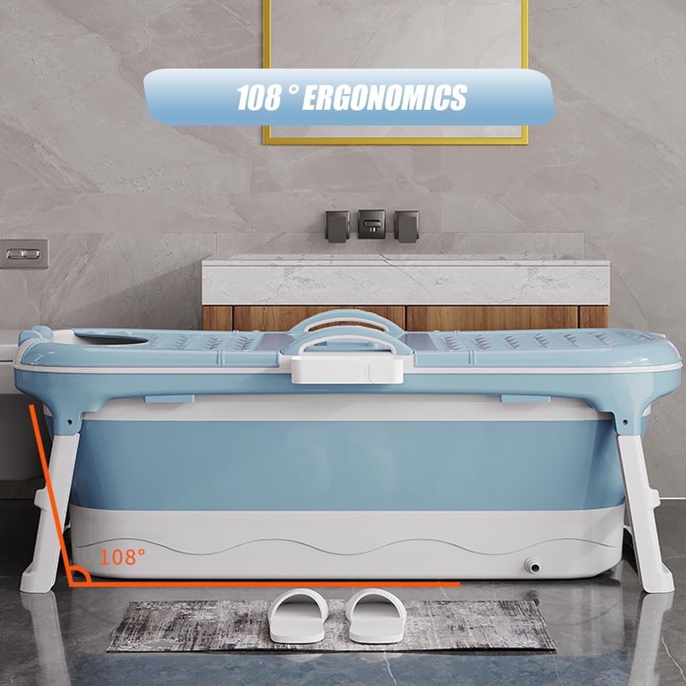Baignoire pliable pour adulte, le choix le plus confortable pour la salle de bain familiale, Idéale pour les petites salles de bains, douche et balcon (118 * 60 * 53cm -Bleu)