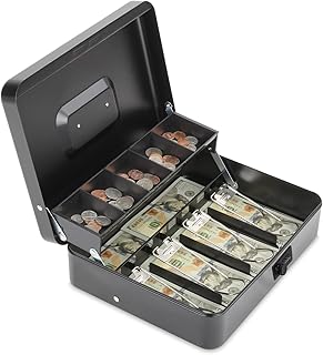Polspag Cash Box with Combination Lock, Metal Money Box with Cash Tray, Deluxe Portable Locking Cash Boxes, Lock Safe Box,...