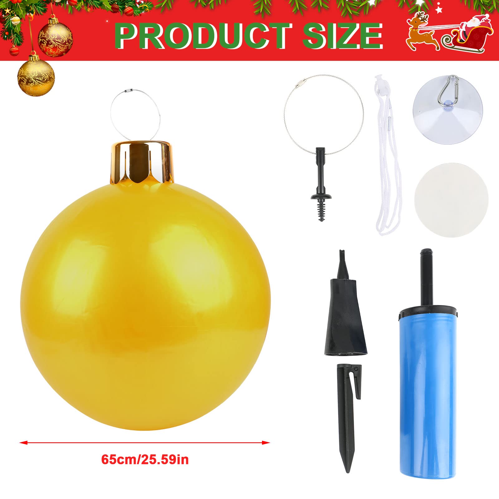 Palla Di Natale Gonfiabile Gigante Da 65 Cm In PVC - Rossa Con Kit Di Montaggio Per Esterni E Giardino