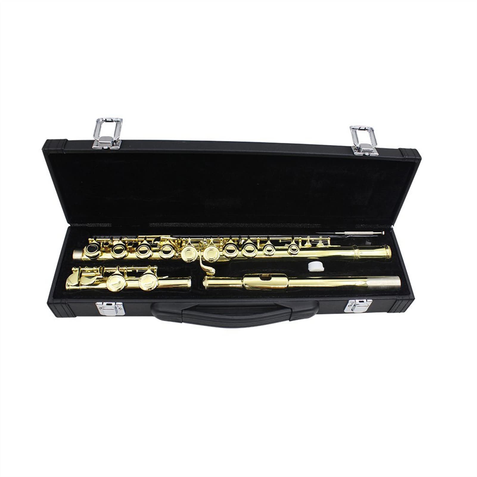 ZUZU Golden 16 Agujeros C Tone Flauta con E Woodwind Instrumento De Viento Agujero Cerrado Llaves De Oro Cupronickel Tube con Caja De Música Kit Flauta