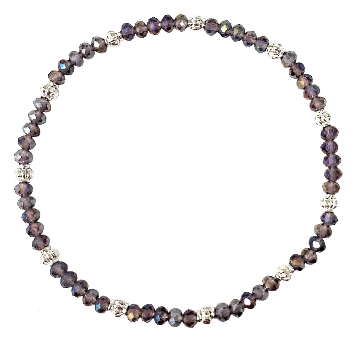 Stretch Bead Ankle Bracelet Anklet - Purple Iridescent (A142)