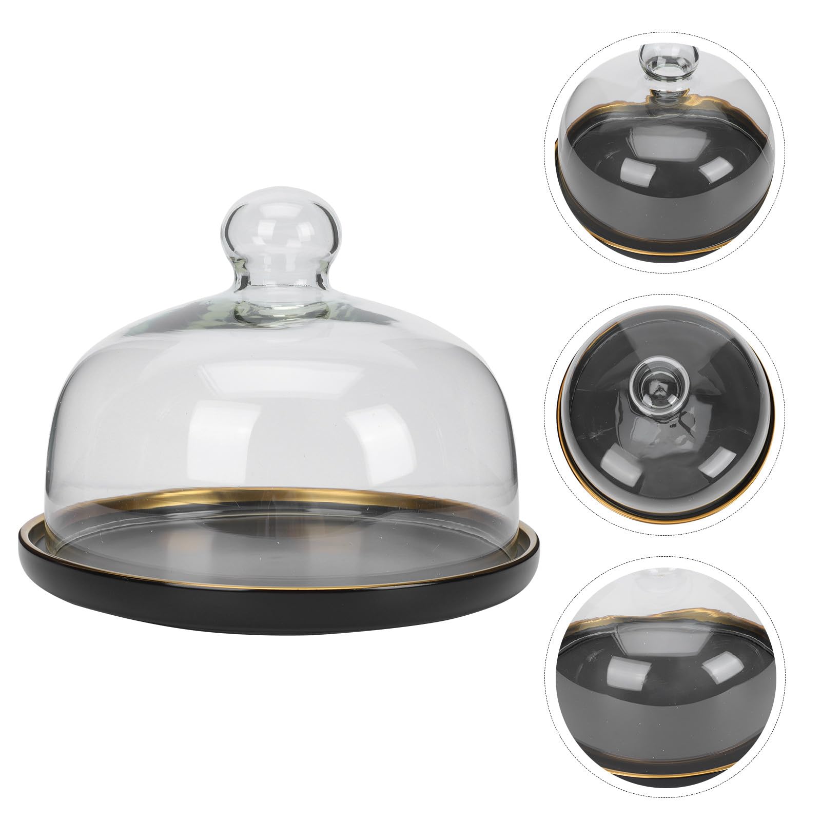 SHINEOFI Keramik Desserttablett mit Glasglocke, Schwarz, Schlichtes Design