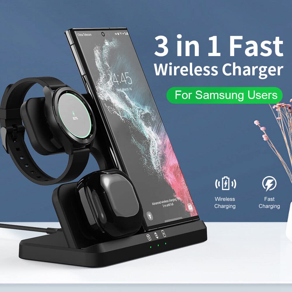 3-in-1 15W Wireless Smart Phone Charger Charging Station for Galaxy Watch 4/3/Active2