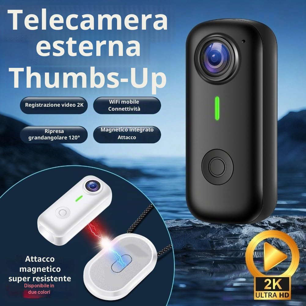 Whychstore Action Camera magnetica compatta, 360° magnetica Pocket Thumb Cam, registrazione WiFi 2K, per registrazione, attività all'aperto, passeggiate (nero)