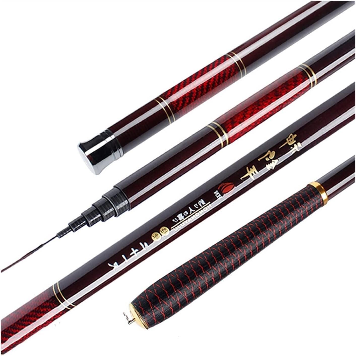 Canne à pêche télescopique en fibre de carbone ELzEy finition Rosso 7.2 m