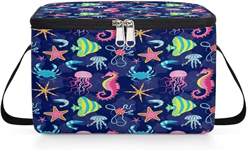 Miniatura 8 de Bolsa de almuerzo aislada con diseño de animales marinos y estrellas de mar, bolsa de almuerzo reutilizable para adultos y hombres, hielera para el