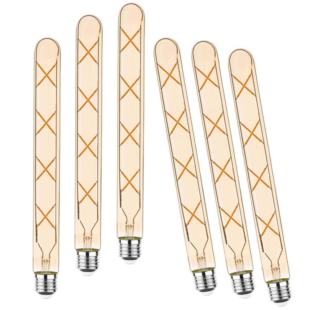 E27 T30-300mm Bombillas LED Edison Vintage 8W(Equivalente Bombilla Halógena 70W)700LM Blanco Cálido 2700K No Regulable E27 Tubos Retro de Vidrio Ámbar,6 Paquetes