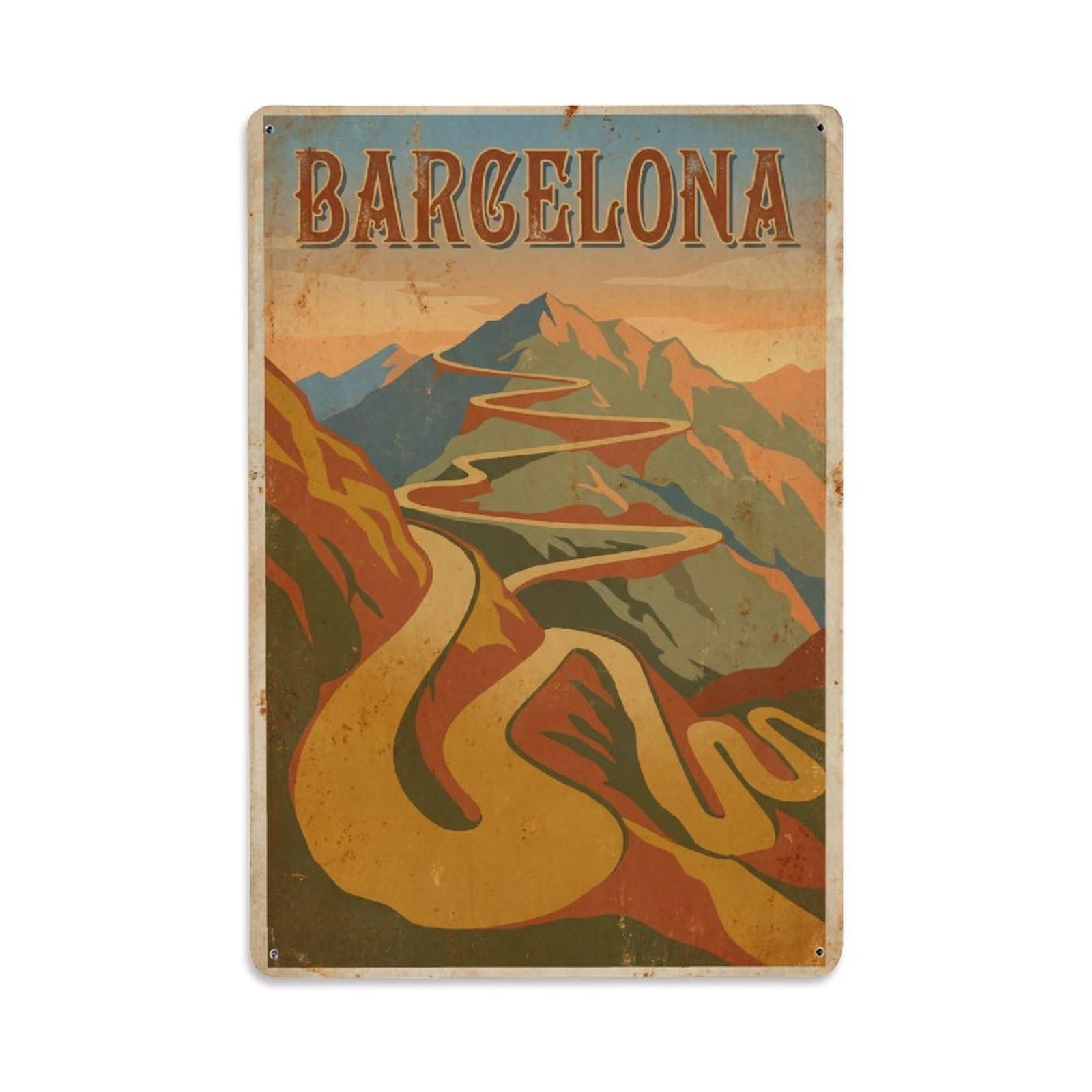 Vintage Travel Tracks Spain Mountain Metal Tin Sign
