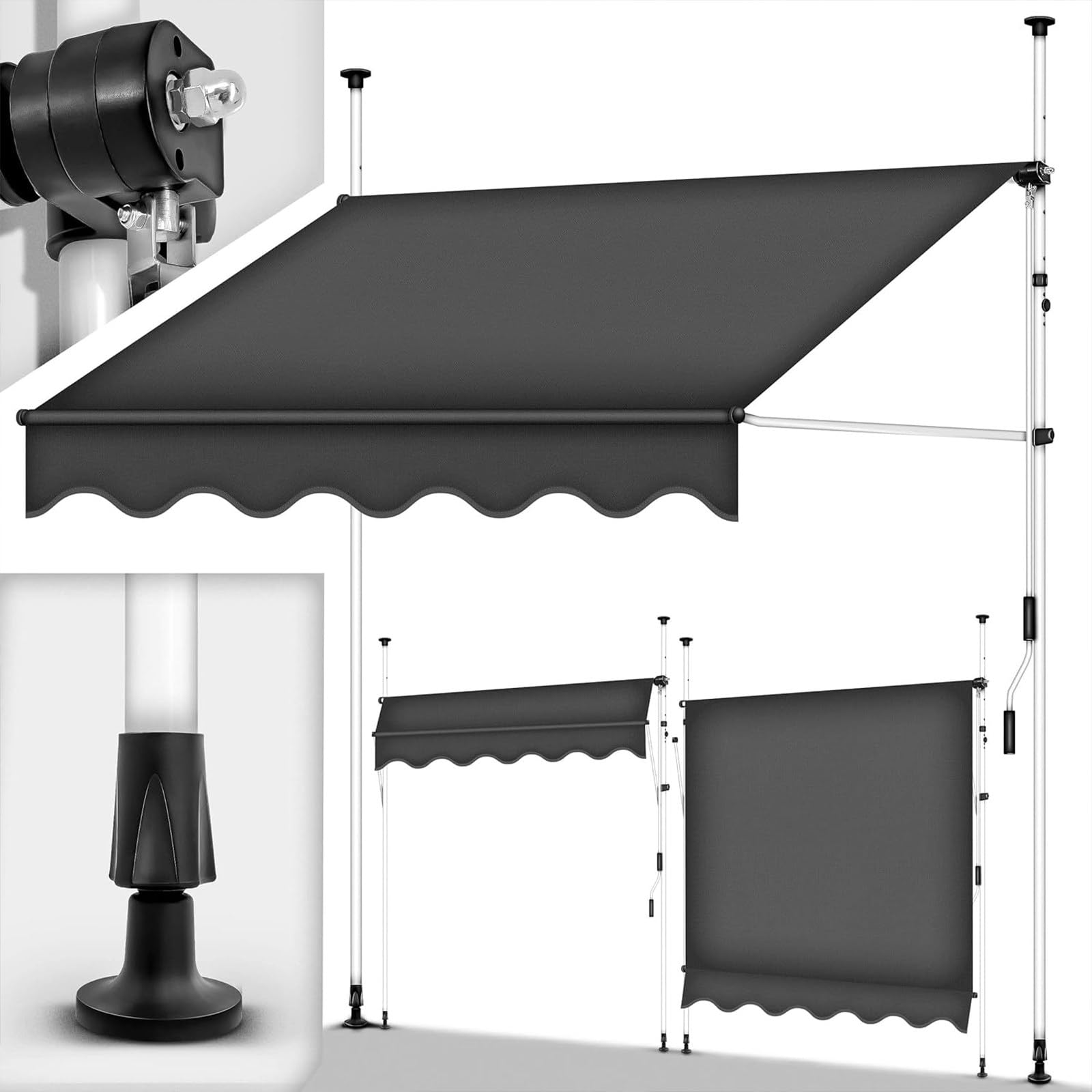 Tenda da Sole a Bracci Estensibili Pergolato da Giardino Copertura della tenTensole Manuale Retrattile per Terrazza o Balcone in Metallo e Poliestere,400cm