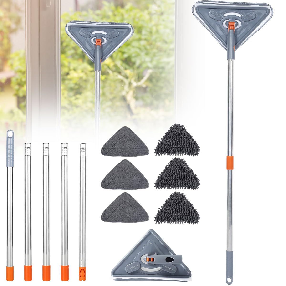 Nihuifdpy Style A 216Cm Wall Cleaning Mop With Long Handle, 360 ° Rotating Triangle Microfiber Wall Cleaner With 6 Replacement Microfiber Chenille Pads, Adjustable Dry Wet Ceiling Cleaner Tool Duster For Window, Floor