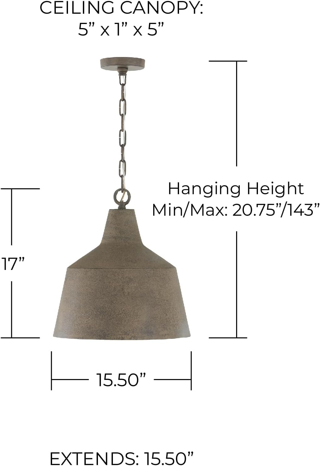 Capital Lighting 335311CY Quarry Modern Organic Handcrafted Angular Cone Pendant, 1-Light 100 Watt, 17" H x 16" W, Clay