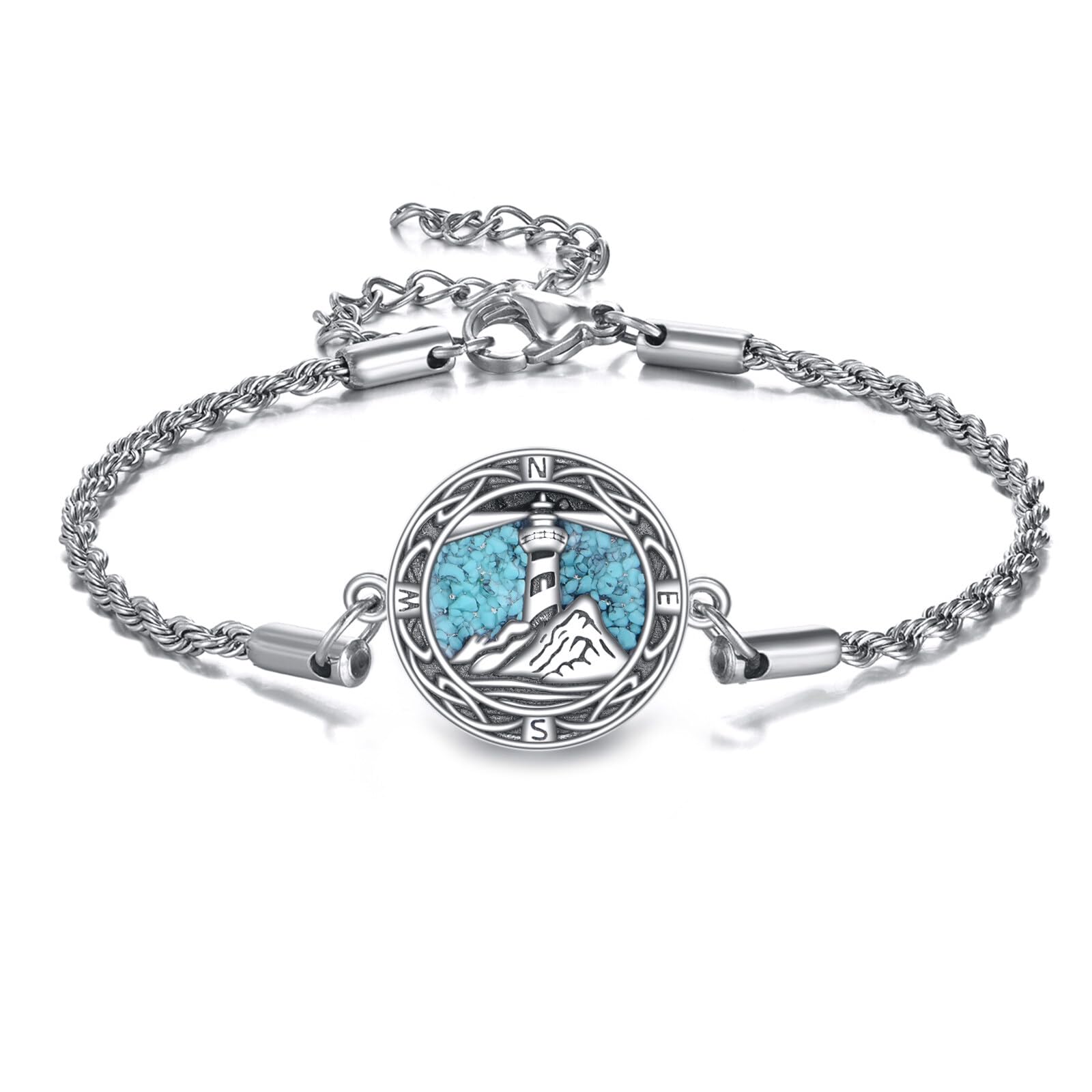 ONEFINITY Kompass Leuchtturm Armband aus 925er Sterlingsilber Wellen Strandarmband Ozeanschmuck Geschenk für Männer und Frauen