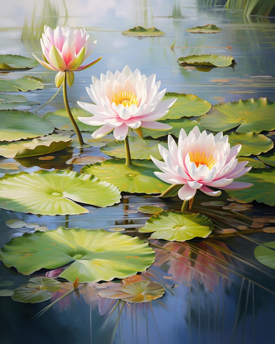 Paint by Number for Adults,Water Lily Pond Lily Pad Serenity, Oil Painting for Beginner Students, DIY Acrylic Painting Kit for Room Decor Gift for