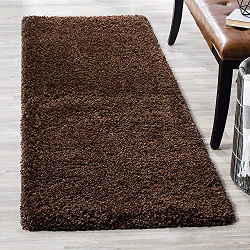 Image of Solid Shaggy Rugs and Carpet for Bedroom Living Room 2x6 Feet Brown Color