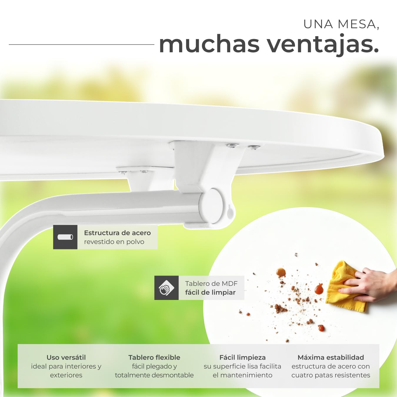 tectake® Mesa Alta con Estructura Plegable para Cocina, Comedor y Bar, Incluye Funda Lavable de Poliéster, Tablero de MDF Robusto, Estructura de Acero, Pies Antideslizantes, Fácil de Limpiar - Blanco