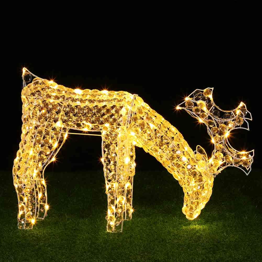 BAKAJI Renna Natalizia Luminosa Mangia Bruca L'Erba Figure di Natale 3D Cristalli in Acrilico Riflettente 100 Luci LED Bianco Caldo Altezza 42 cm