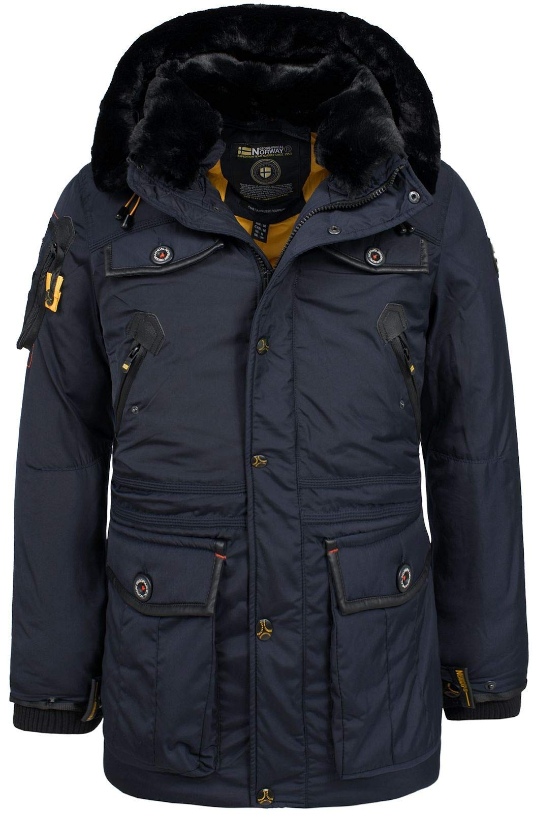 Geographical Norway Acrobate Men ciepła parka dla mężczyzn, na jesień i zimę, szeroki płaszcz, odporny na działanie wody, z kapturem, ciepła kurtka, wiatrówka dla mężczyzn, idealny prezent