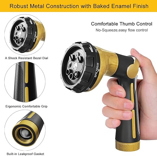 Miniatura 9 de FANHAO Boquilla de manguera de jardín 100 % metal resistente con 8 patrones de pulverización, boquilla de pulverización de alta presión con control