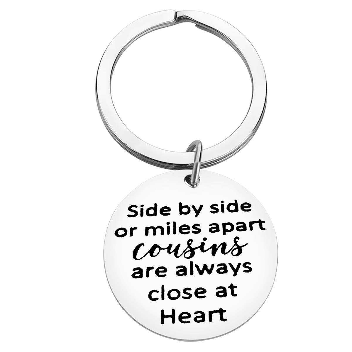 Personalized Cousin Keychain Gift - Initial Letter Charm With 'Side By Side Or Miles Apart' Heart & Rose Pendant - View #4