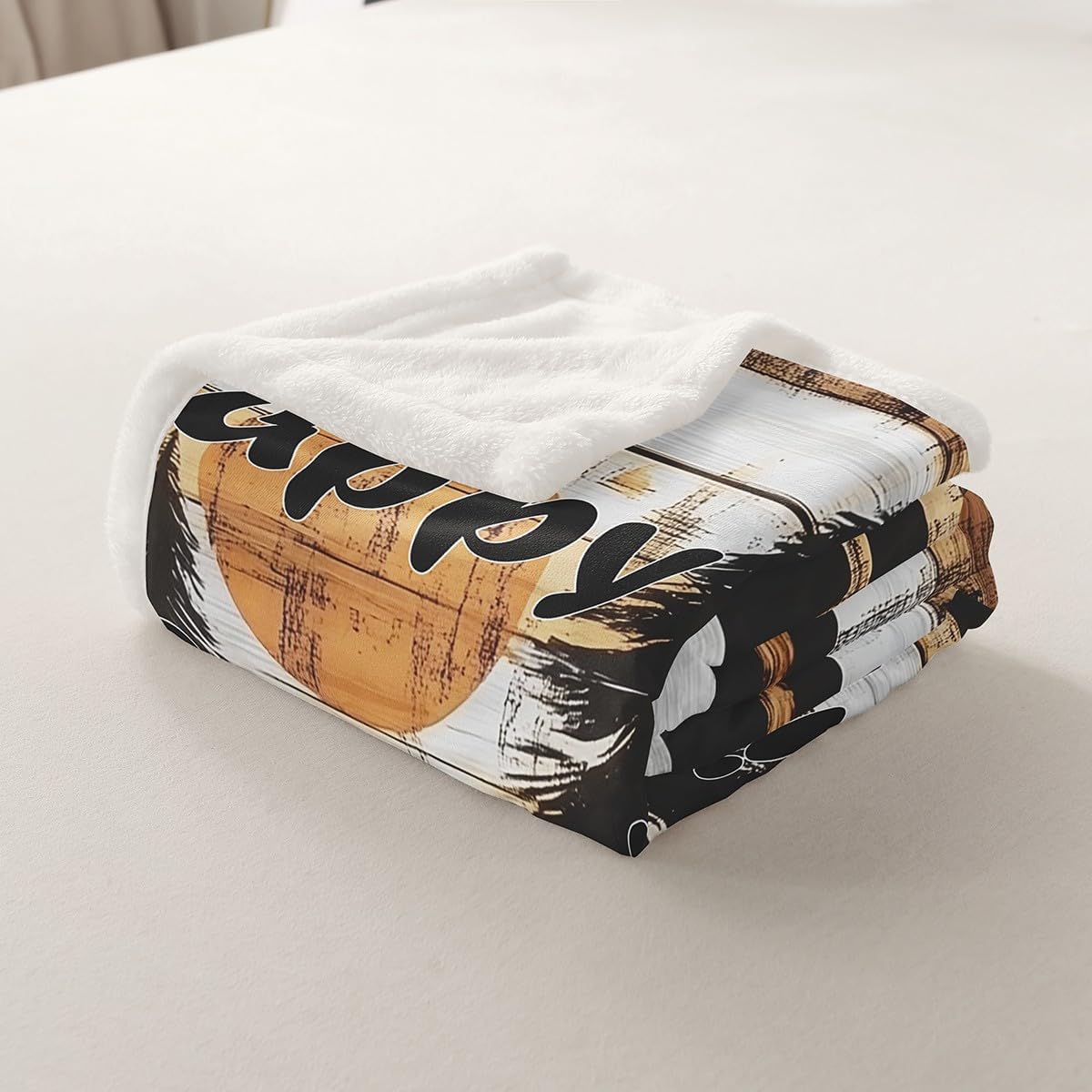 Erosebridal Happy Camping Kids Fleece Blanket Twin 60"X80" Rustic Farmhouse Camper Throw Blanket for Girls Boys Bed,Camping Trailer Jungle Sherpa Blanket,Vintage Old Barn Door Flannel Blanket